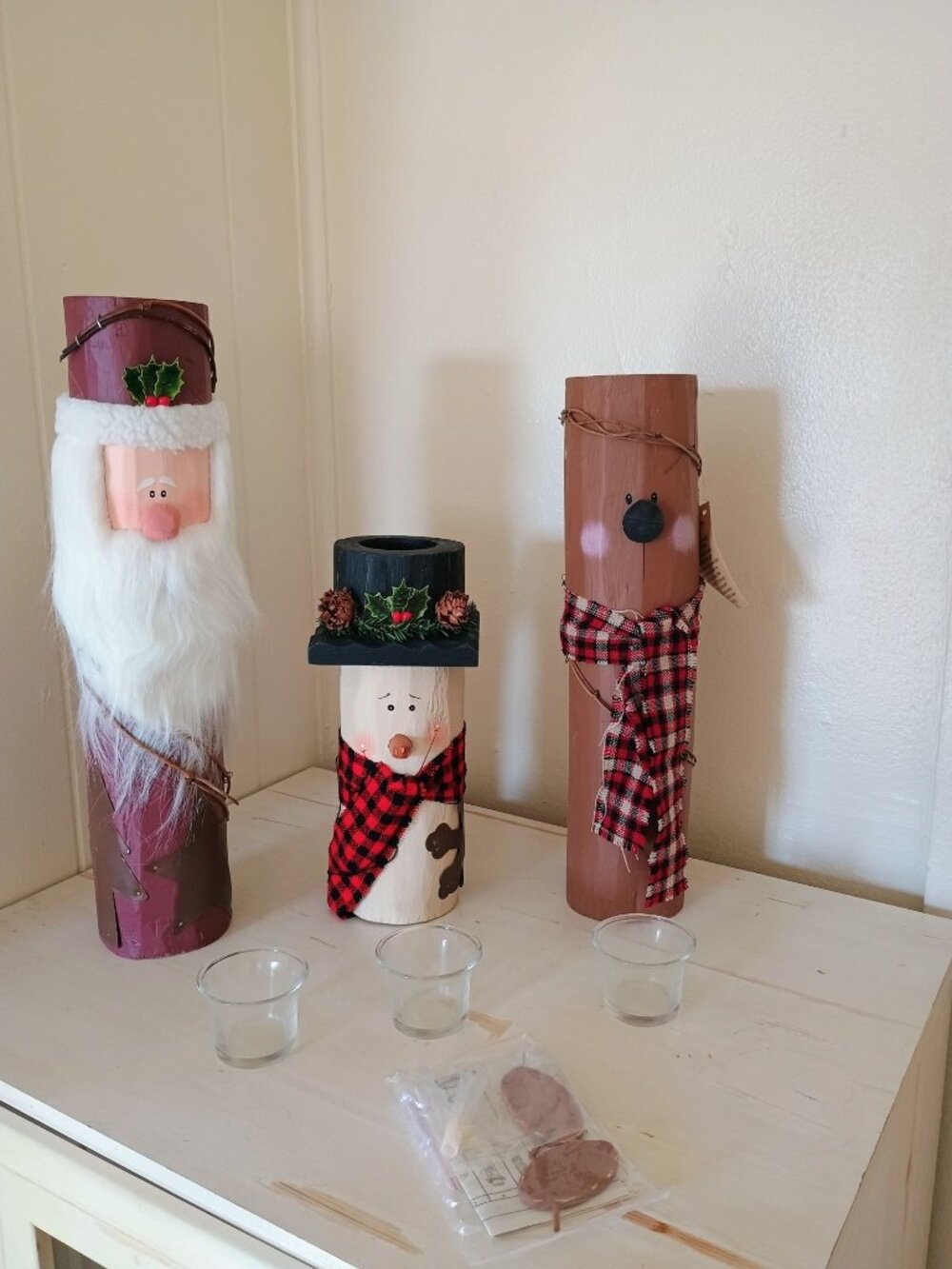 Winter Pals Wooden Candle Holder Three-piece Set Santa Reindeer Snowman